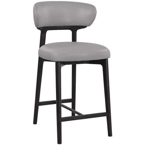 Okayama Counter Stool in Grey Leather & Dark Wood (Set of 2)